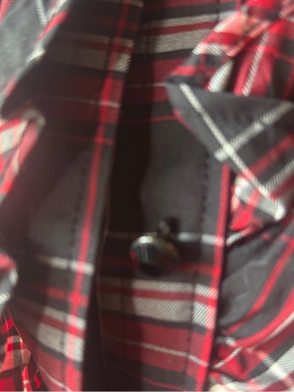 Women's Red Plaid Ruffle-Front Button-Up Shirt - Picture 3 of 5